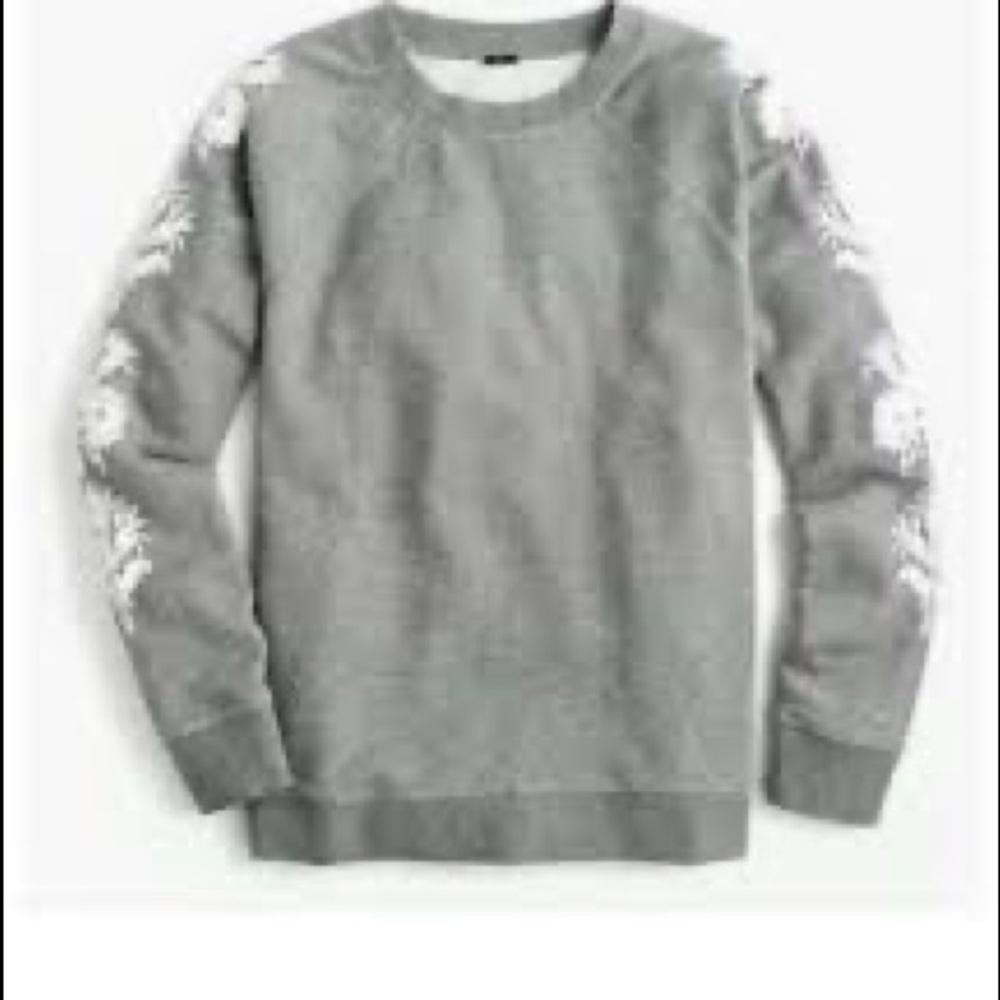 NWT J.crew gray sweater embroidered floral sleeves XS